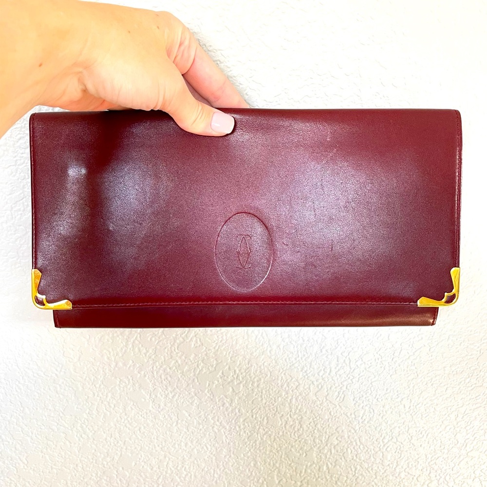 SOLD: Vintage Cartier Clutch Wine/Burgundy with Gold Hardware ❤️❤️❤️ - Picture 1 of 16